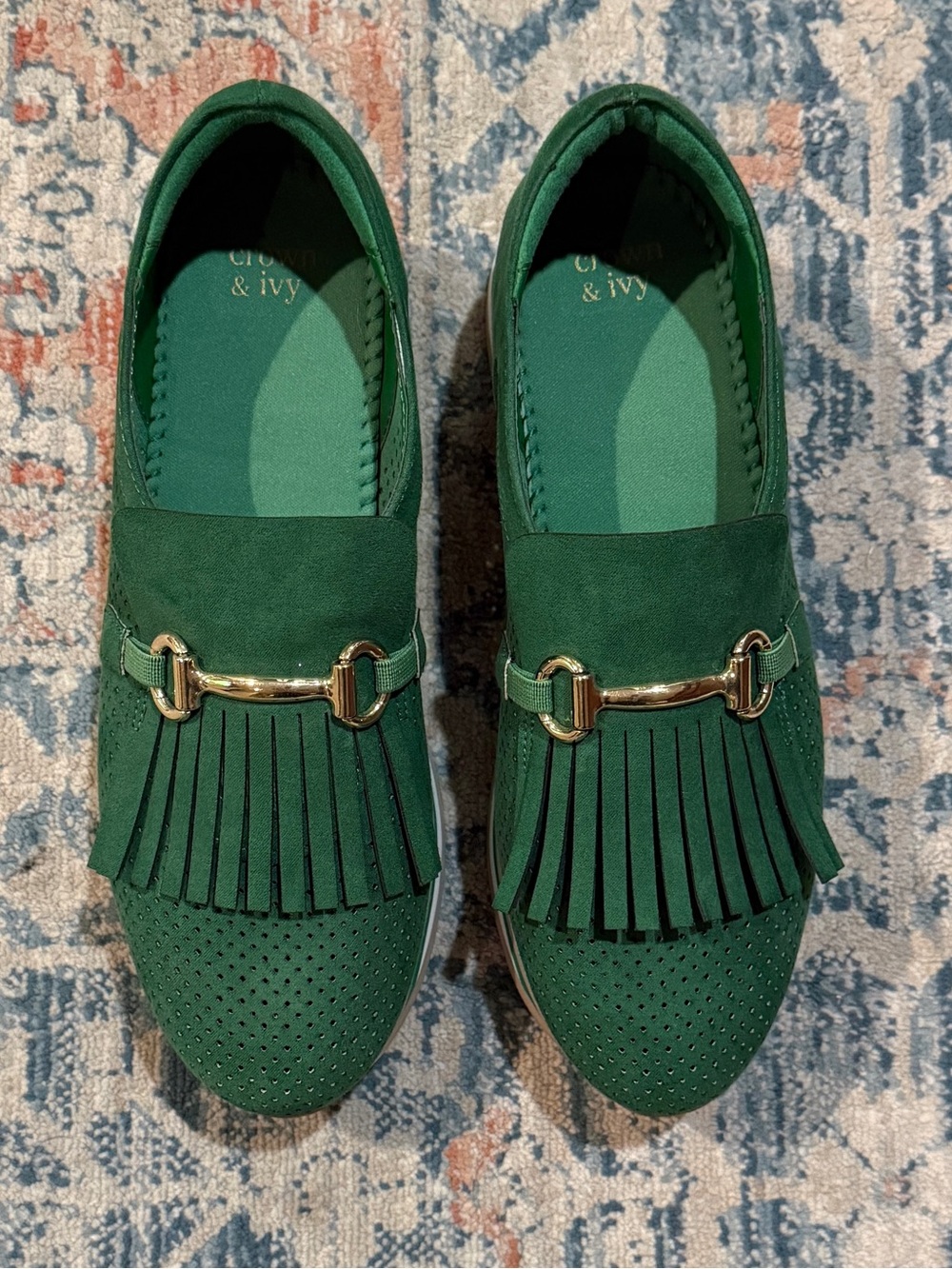 Crown & Ivy Green Suede Platform Loafers
